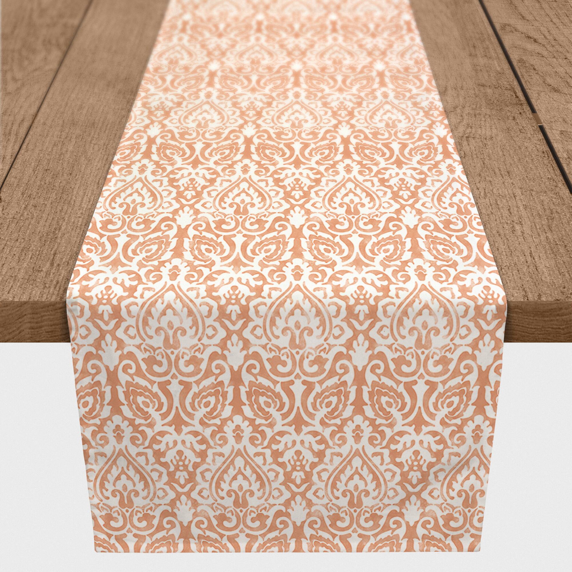 72" Orange Damask Poly Twill Table Runner